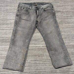 True Religion Men's Washed Gray Straight Jeans